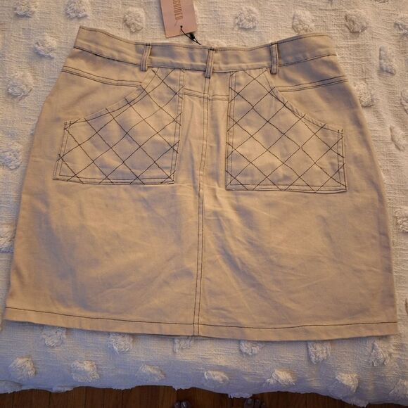 NWT Sz 12 Missguided beige denim skirt, contrast stitch - Picture 4 of 12
